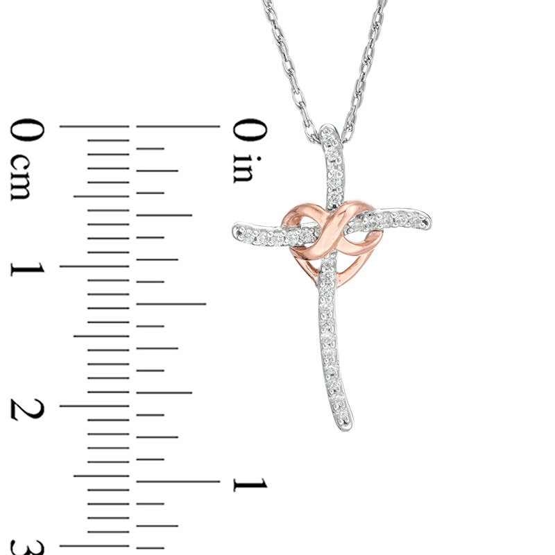 Main Image 3 of 1/10 CT. T.W. Diamond Infinity Heart Cross Pendant in Sterling Silver and 10K Rose Gold