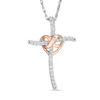 Thumbnail Image 0 of 1/10 CT. T.W. Diamond Infinity Heart Cross Pendant in Sterling Silver and 10K Rose Gold
