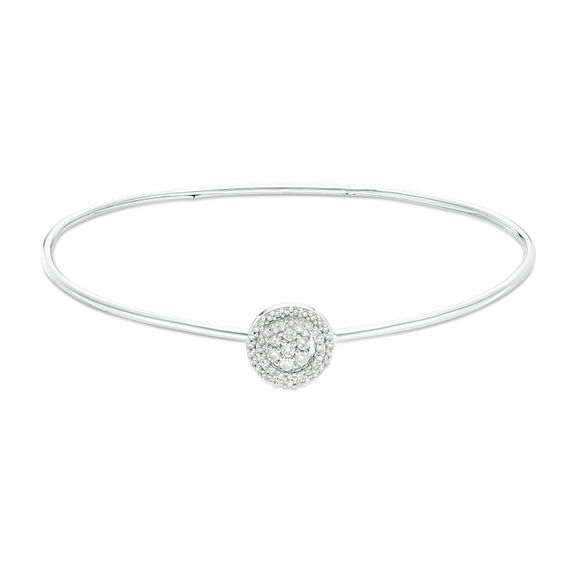 1/3 CT. T.w. Diamond Flower Open Circle Frame Flex Bangle in 10K White Gold
