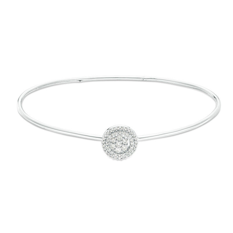 Main Image 1 of 1/3 CT. T.W. Diamond Flower Open Circle Frame Flex Bangle in 10K White Gold