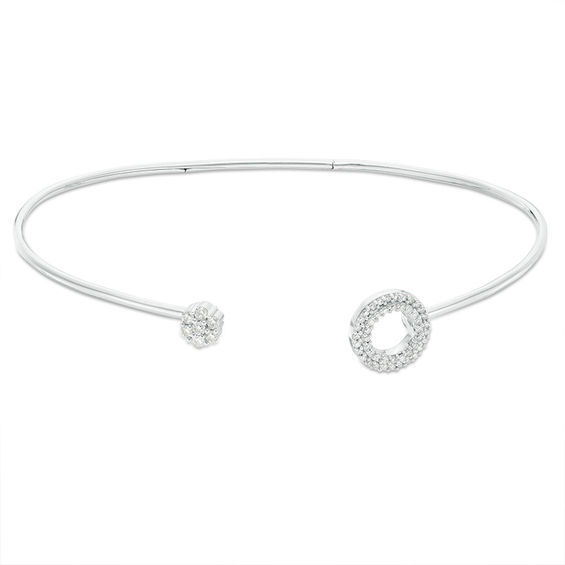 1/3 CT. T.w. Diamond Flower Open Circle Frame Flex Bangle in 10K White Gold
