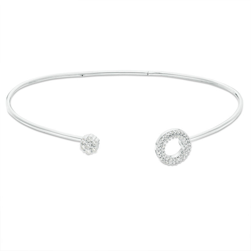 Main Image 2 of 1/3 CT. T.W. Diamond Flower Open Circle Frame Flex Bangle in 10K White Gold