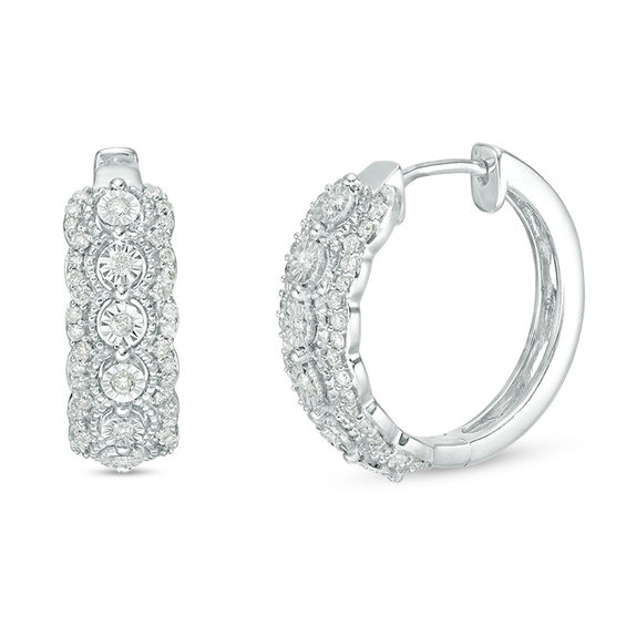 1/2 CT. T.w. Diamond Scalloped Hoop Earrings in Sterling Silver