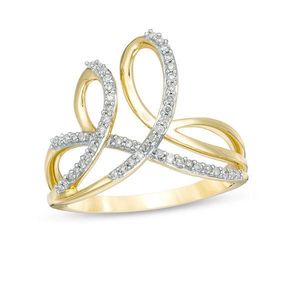 1/5 CT. T.w. Diamond Double Crossover Loop Ring in 10K Gold