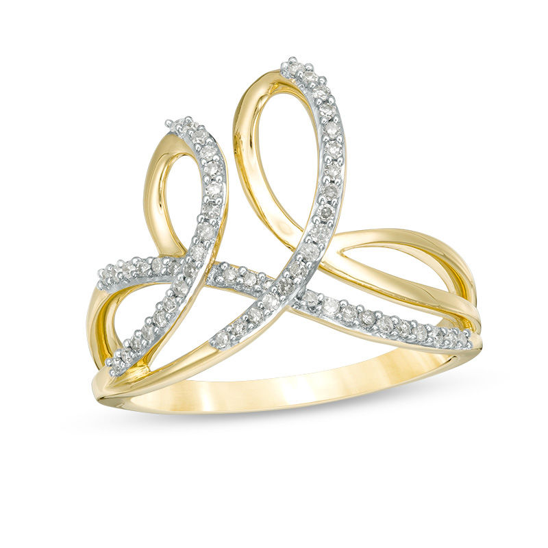 Main Image 1 of 1/5 CT. T.W. Diamond Double Crossover Loop Ring in 10K Gold