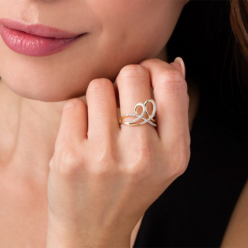 Main Image 3 of 1/5 CT. T.W. Diamond Double Crossover Loop Ring in 10K Gold