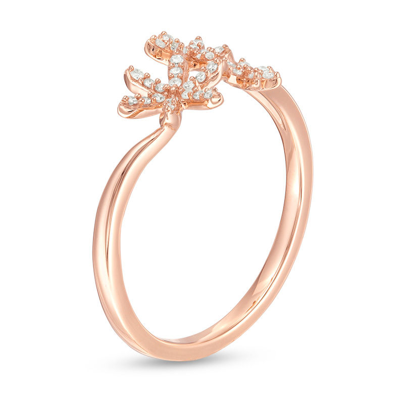 Main Image 2 of 1/10 CT. T.W. Diamond Triple Flower Ring in 10K Rose Gold