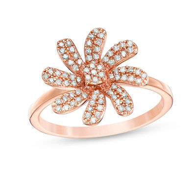 1/4 CT. T.W. Multi-Diamond Swirl Flower Ring in 10K Rose Gold | Zales