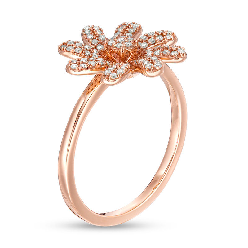 1/4 CT. T.W. Multi-Diamond Swirl Flower Ring in 10K Rose