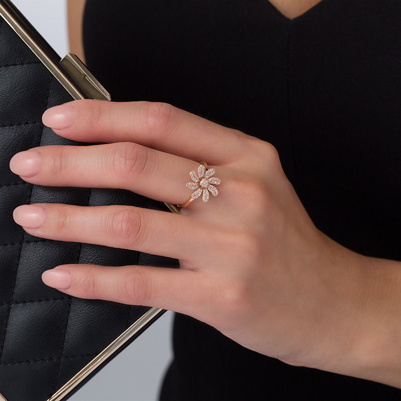 1/4 CT. T.W. Multi-Diamond Swirl Flower Ring in 10K Rose Gold | Zales