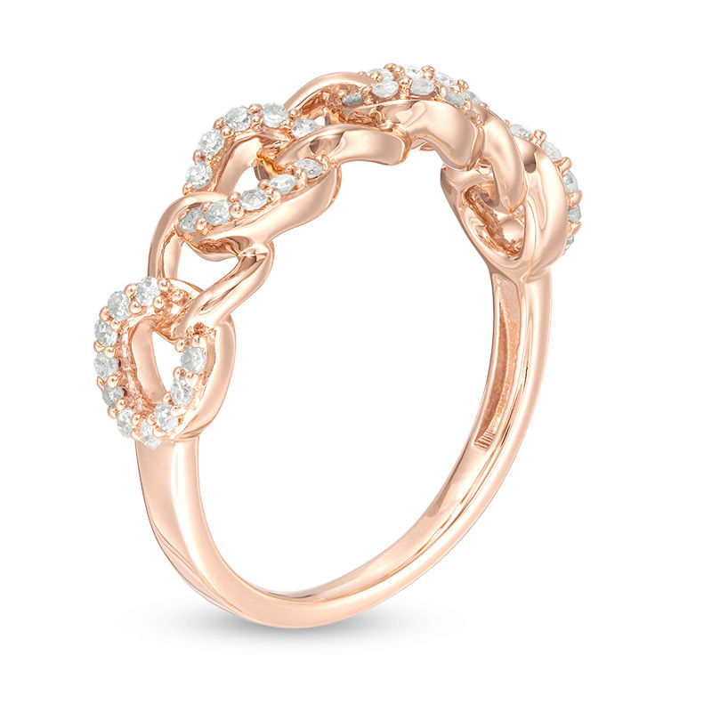 Main Image 2 of 1/4 CT. T.W. Diamond Alternating Chain Link Ring in 10K Rose Gold