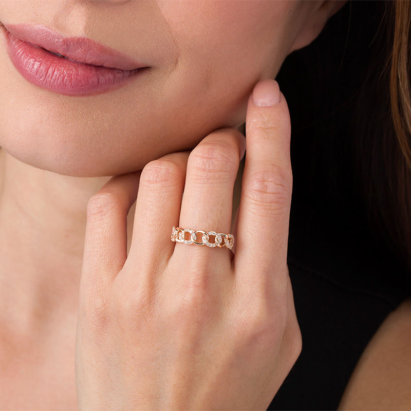 Main Image 3 of 1/4 CT. T.W. Diamond Alternating Chain Link Ring in 10K Rose Gold
