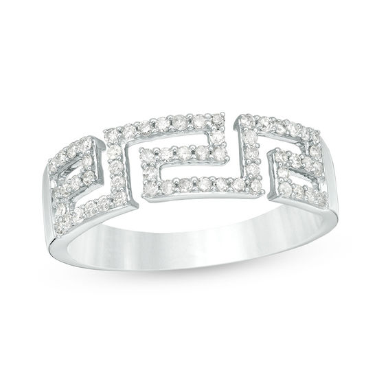 1/3 CT. T.w. Diamond Greek Key Ring in 10K White Gold