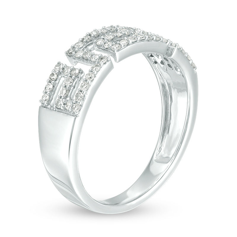 Main Image 2 of 1/3 CT. T.W. Diamond Greek Key Ring in 10K White Gold
