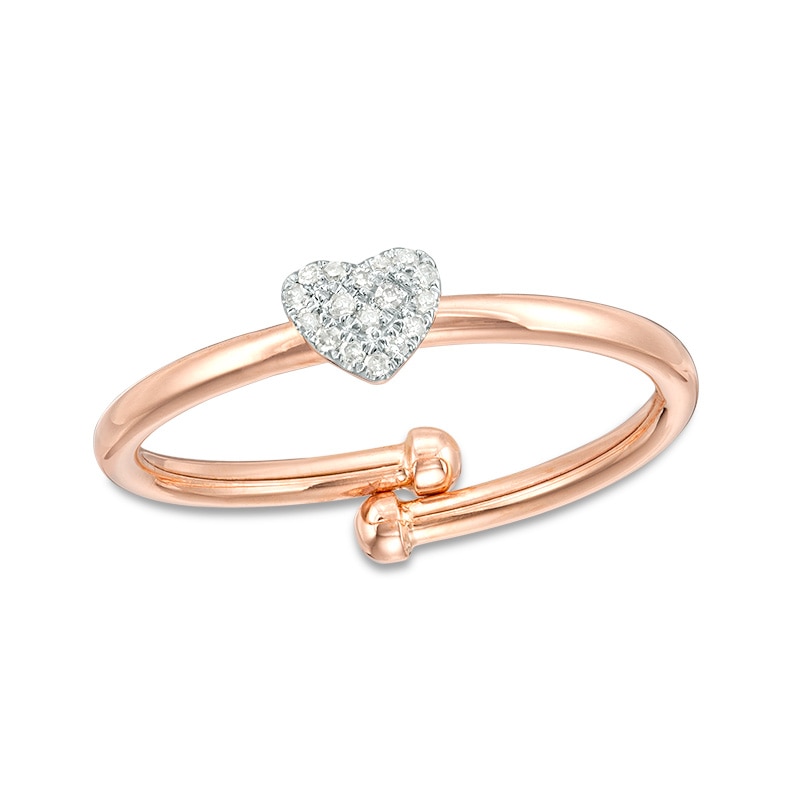 1/20 CT. T.W. Heart-Shaped Multi-Diamond Adjustable Ring in 10K Rose Gold - Size 7