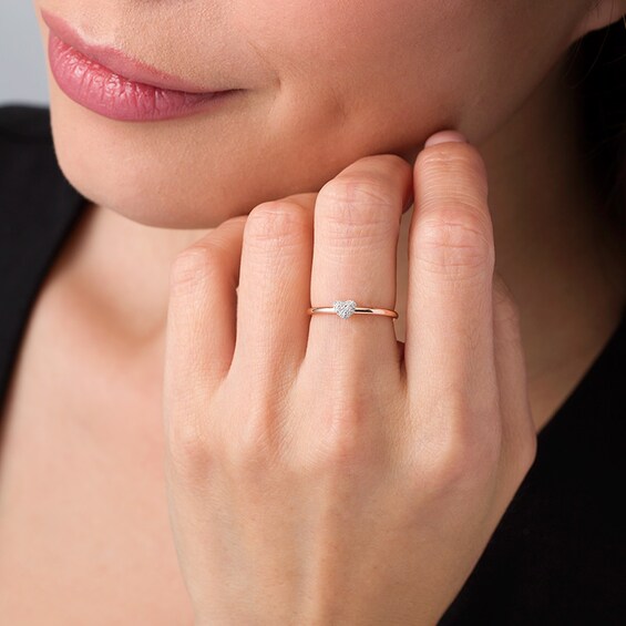 1/20 CT. T.w. Heart-Shaped Multi-Diamond Adjustable Ring in 10K Rose Gold - Size 7