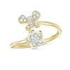 Thumbnail Image 0 of 1/8 CT. T.W. Diamond Butterfly and Flower Bypass Adjustable Ring in 10K Gold - Size 7