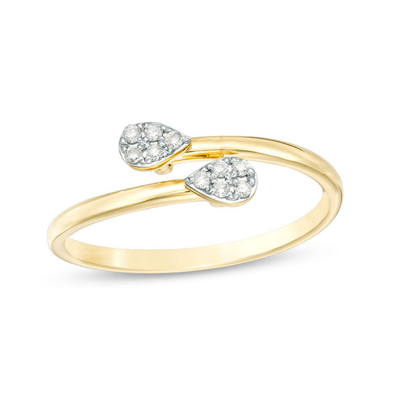 1/15 CT. T.w. Diamond Teardrop Bypass Adjustable Ring in 10K Gold - Size 7