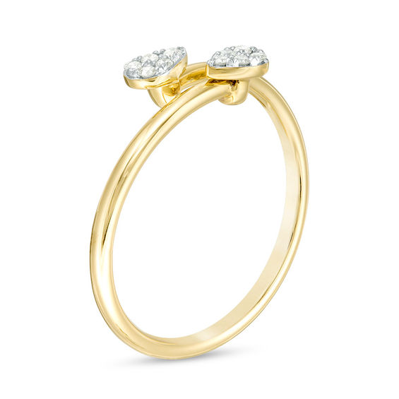 1/15 CT. T.w. Diamond Teardrop Bypass Adjustable Ring in 10K Gold - Size 7