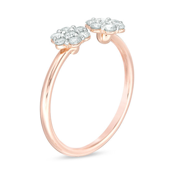 1/3 CT. T.w. Diamond Flower Adjustable Open Ring in 10K Rose Gold - Size 7