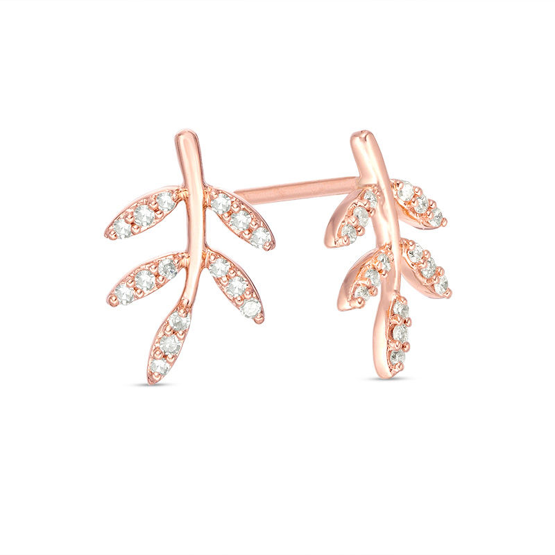 Main Image 1 of 1/10 CT. T.W. Diamond Leaf Stud Earrings in 10K Rose Gold