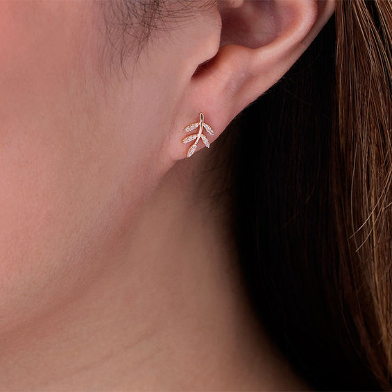 1/10 CT. T.w. Diamond Leaf Stud Earrings in 10K Rose Gold