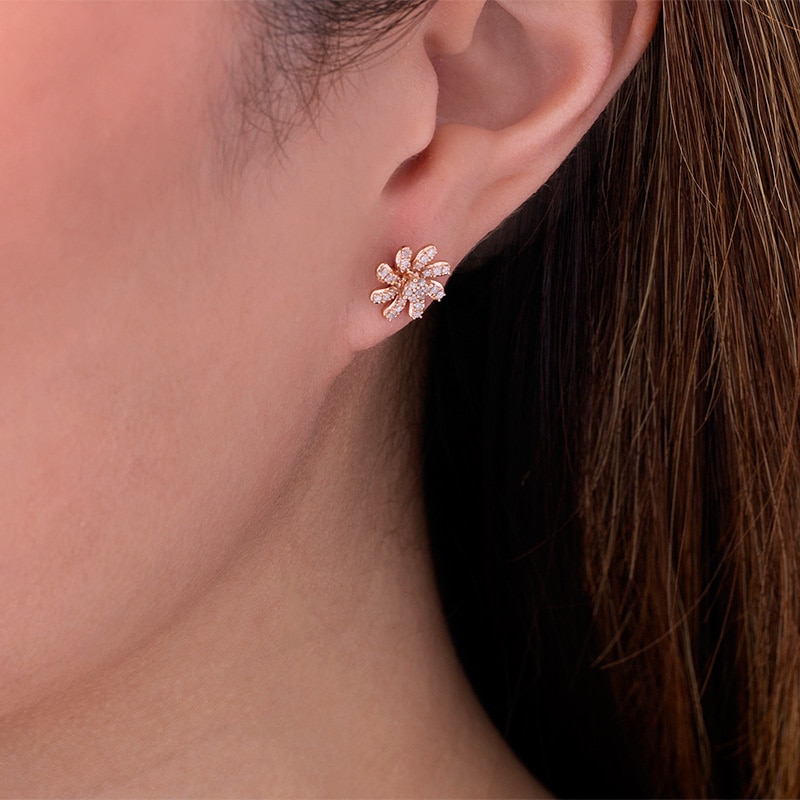 1/4 CT. T.W. Multi-Diamond Twirl Flower Stud Earrings in 10K Rose Gold
