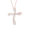 Thumbnail Image 1 of 1/4 CT. T.W. Diamond Swirl Cross Pendant in 10K Rose Gold