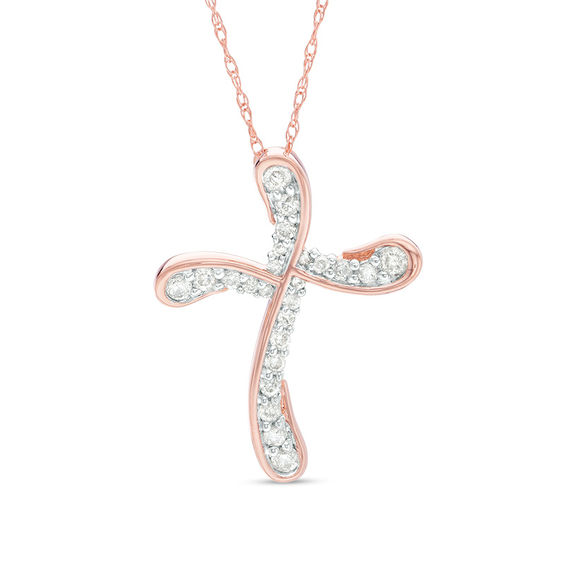 1/4 CT. T.w. Diamond Swirl Cross Pendant in 10K Rose Gold