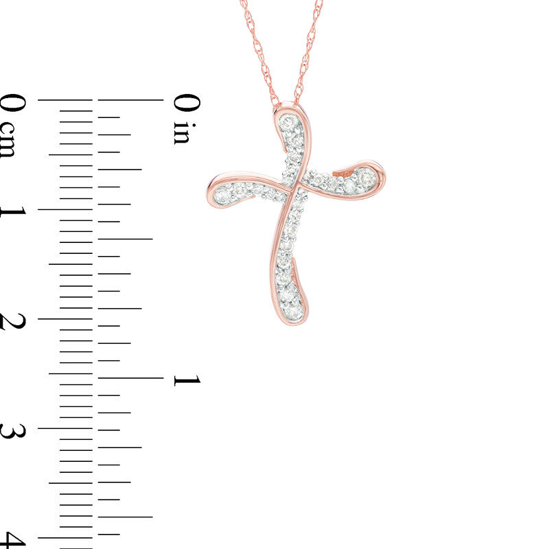Main Image 2 of 1/4 CT. T.W. Diamond Swirl Cross Pendant in 10K Rose Gold