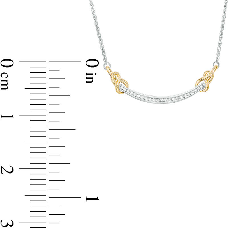 1/6 CT. T.W. Diamond Love Knot Curved Bar Necklace in Sterling Silver and 10K Gold - 16.43"