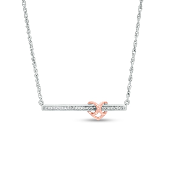 1/15 CT. T.w. Diamond Infinity Heart Bar Necklace in Sterling Silver and 10K Rose Gold - 16.86"