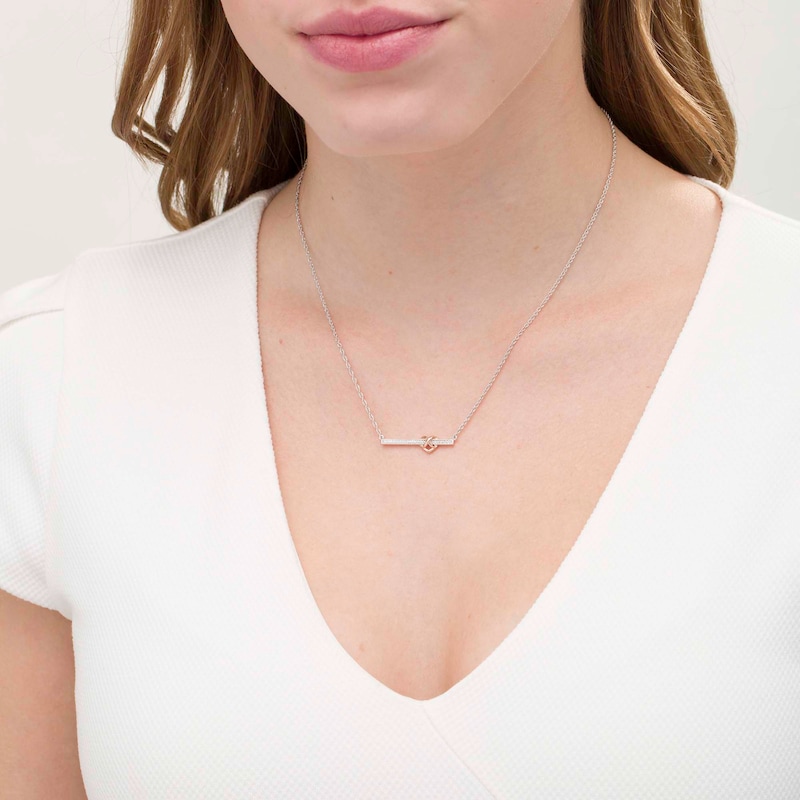 1/15 CT. T.W. Diamond Infinity Heart Bar Necklace in Sterling Silver and 10K Rose Gold - 16.86"