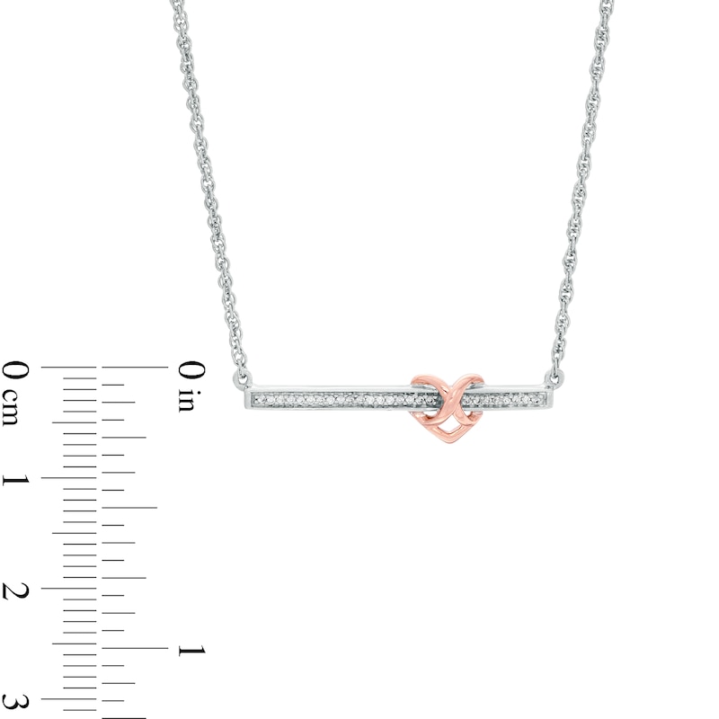 1/15 CT. T.W. Diamond Infinity Heart Bar Necklace in Sterling Silver and 10K Rose Gold - 16.86"