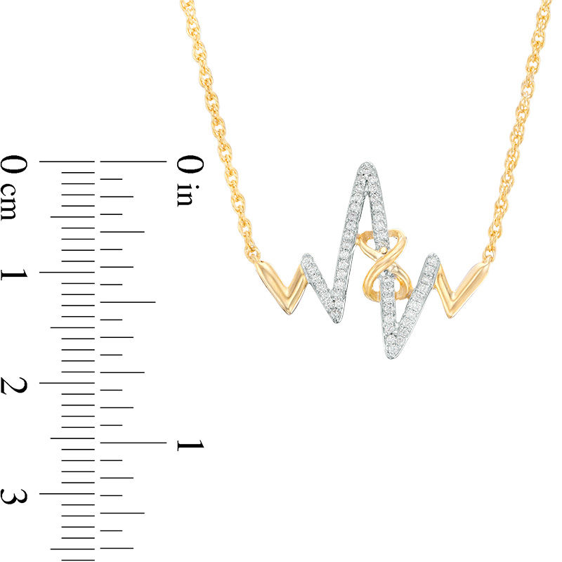 Main Image 2 of 1/6 CT. T.W. Diamond Infinity Knot Heartbeat Necklace in 10K Gold - 17.1"