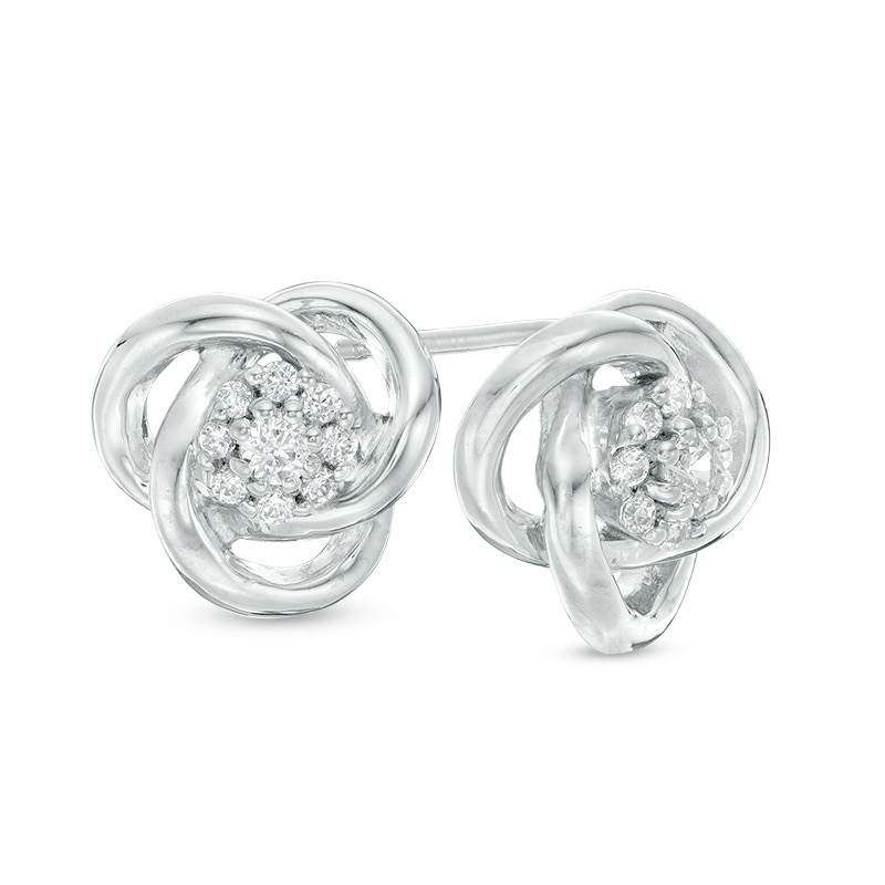 Main Image 1 of 1/5 CT. T.W. Diamond Frame Love Knot Stud Earrings in Sterling Silver