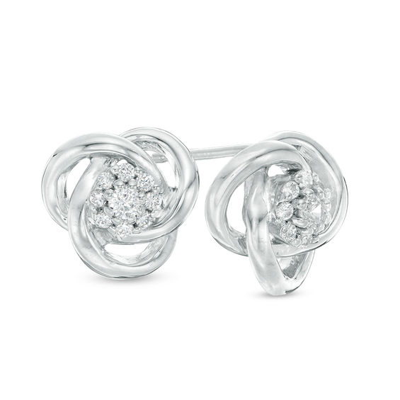 1/5 CT. T.w. Diamond Frame Love Knot Stud Earrings in Sterling Silver