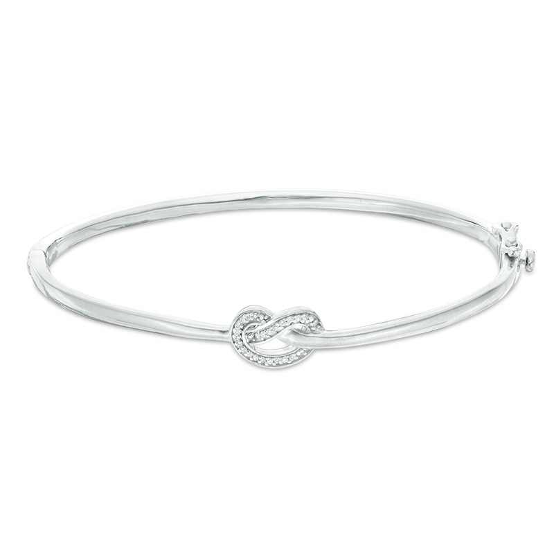Main Image 1 of 1/15 CT. T.W. Diamond Love Knot Pretzel Bangle in Sterling Silver