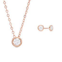 3/4 CT. T.W. Diamond Solitaire Pendant and Stud Earrings Set in 14K Rose Gold