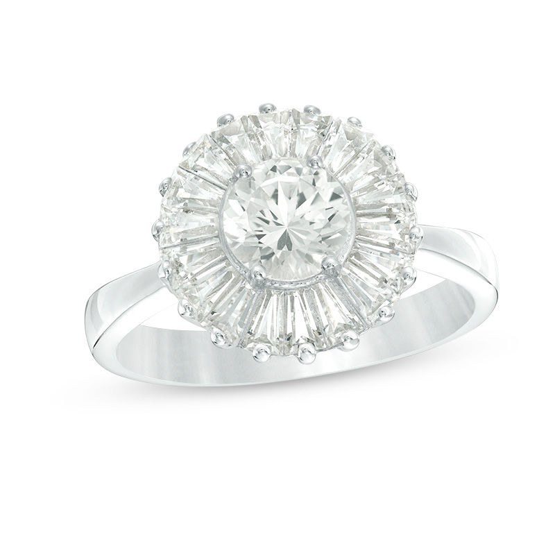 Main Image 1 of 6.0mm Lab-Created White Sapphire Frame Ring in Sterling Silver