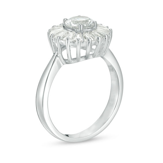6.0mm Lab-Created White Sapphire Frame Ring in Sterling Silver