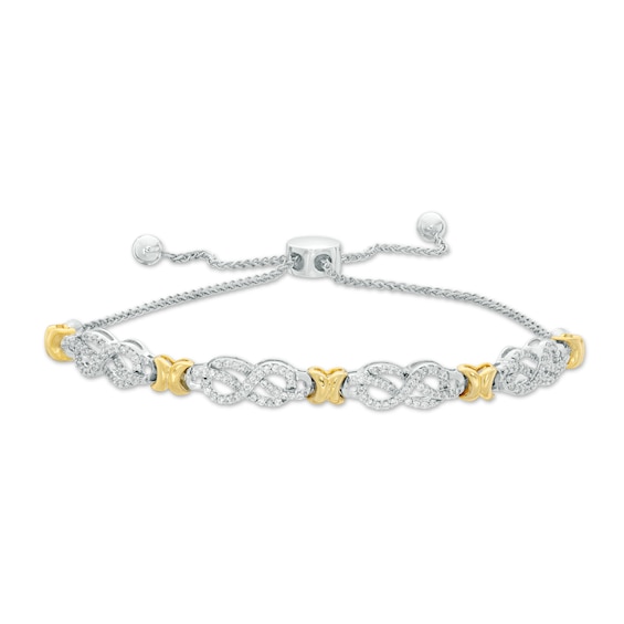 3/8 CT. T.W. Diamond Infinity Knot and "X" Bolo Bracelet in Sterling Silver with 14K Gold Plate - 9.5" 3/8 CT. T.W. Diamond Infinity Knot and "X" Bolo Bracelet in Sterling Silver with 14K Gold Plate - 9.5"