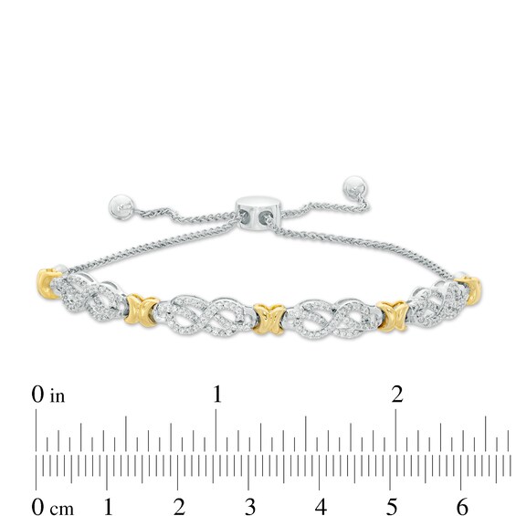 3/8 CT. T.W. Diamond Infinity Knot and "X" Bolo Bracelet in Sterling Silver with 14K Gold Plate - 9.5" 3/8 CT. T.W. Diamond Infinity Knot and "X" Bolo Bracelet in Sterling Silver with 14K Gold Plate - 9.5"