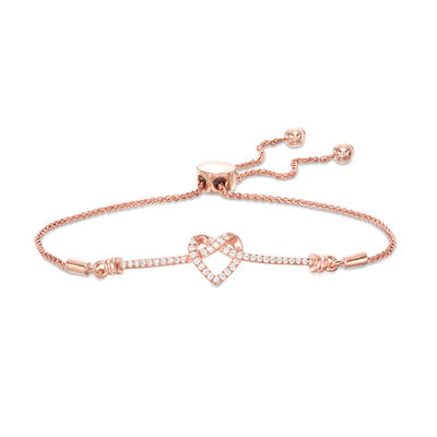 1 5 Ct T W Diamond Love Knot Heart Bolo Bracelet In Sterling Silver With 14k Rose Gold Plate 9 5 Zales