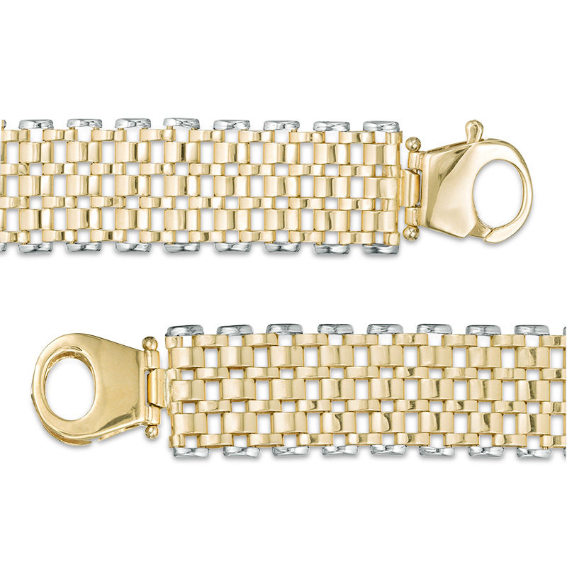 Main Image 2 of Made in Italy 12.0mm Diamond-Cut Link Chain Bracelet in 10K Two-Tone Gold - 8.5"