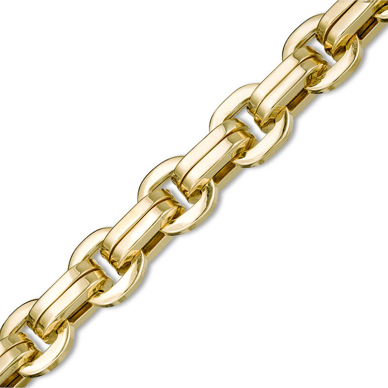 Made in Italy Men's 7.0mm Double Row Squared Link Chain Bracelet in 10K Gold - 8.5"