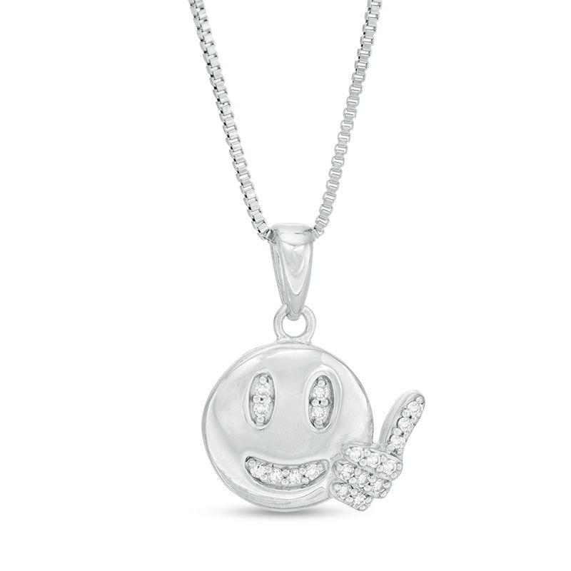 Main Image 1 of 1/15 CT. T.W. Diamond Smiley Thumbs Up Pendant in Sterling Silver