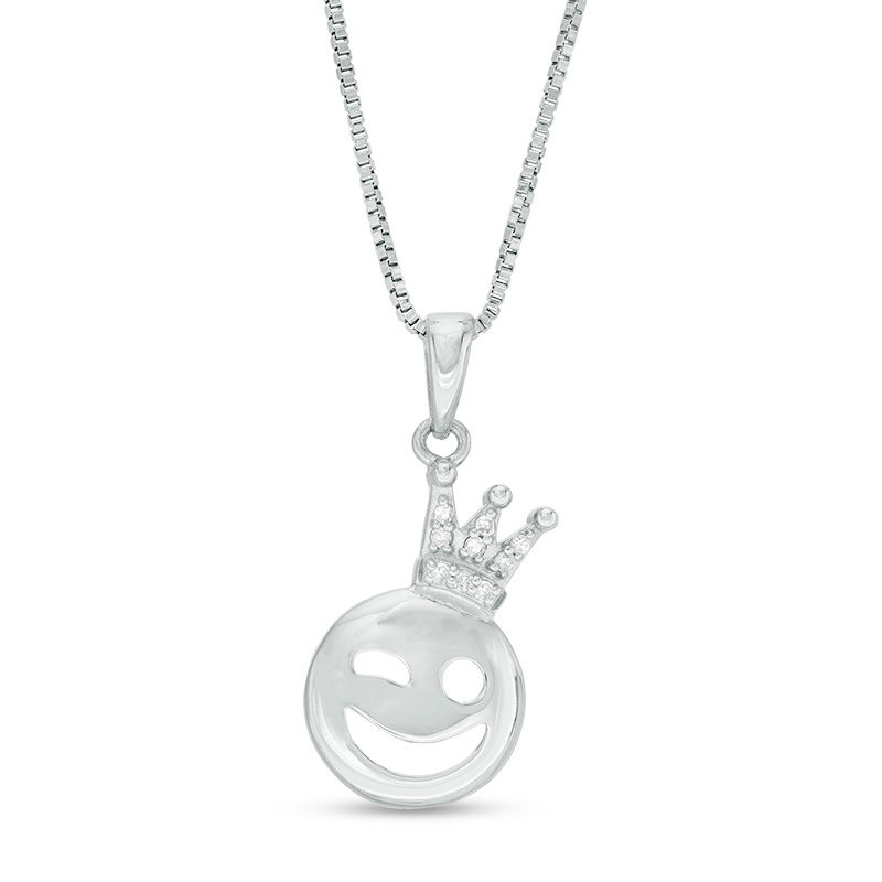 Main Image 1 of Diamond Accent Smiley Crown Pendant in Sterling Silver