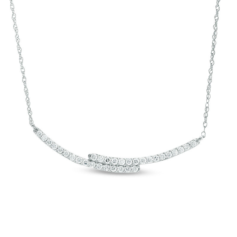 Main Image 1 of 1/3 CT. T.W. Diamond Bypass Curved Bar Necklace in 10K White Gold