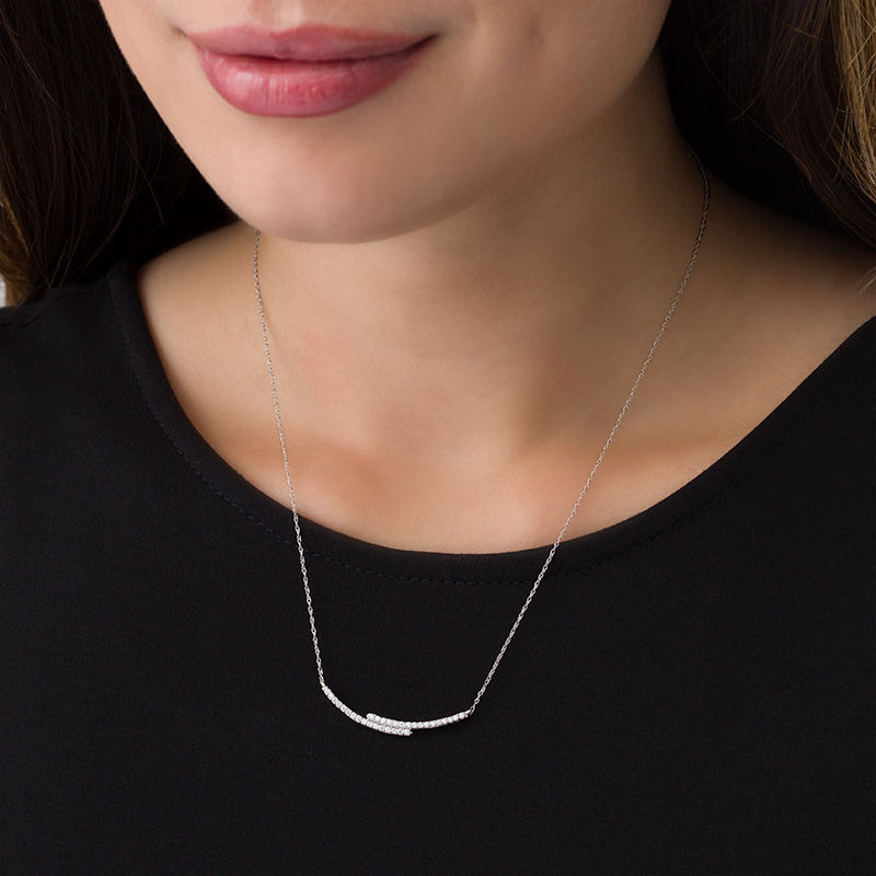 Main Image 2 of 1/3 CT. T.W. Diamond Bypass Curved Bar Necklace in 10K White Gold